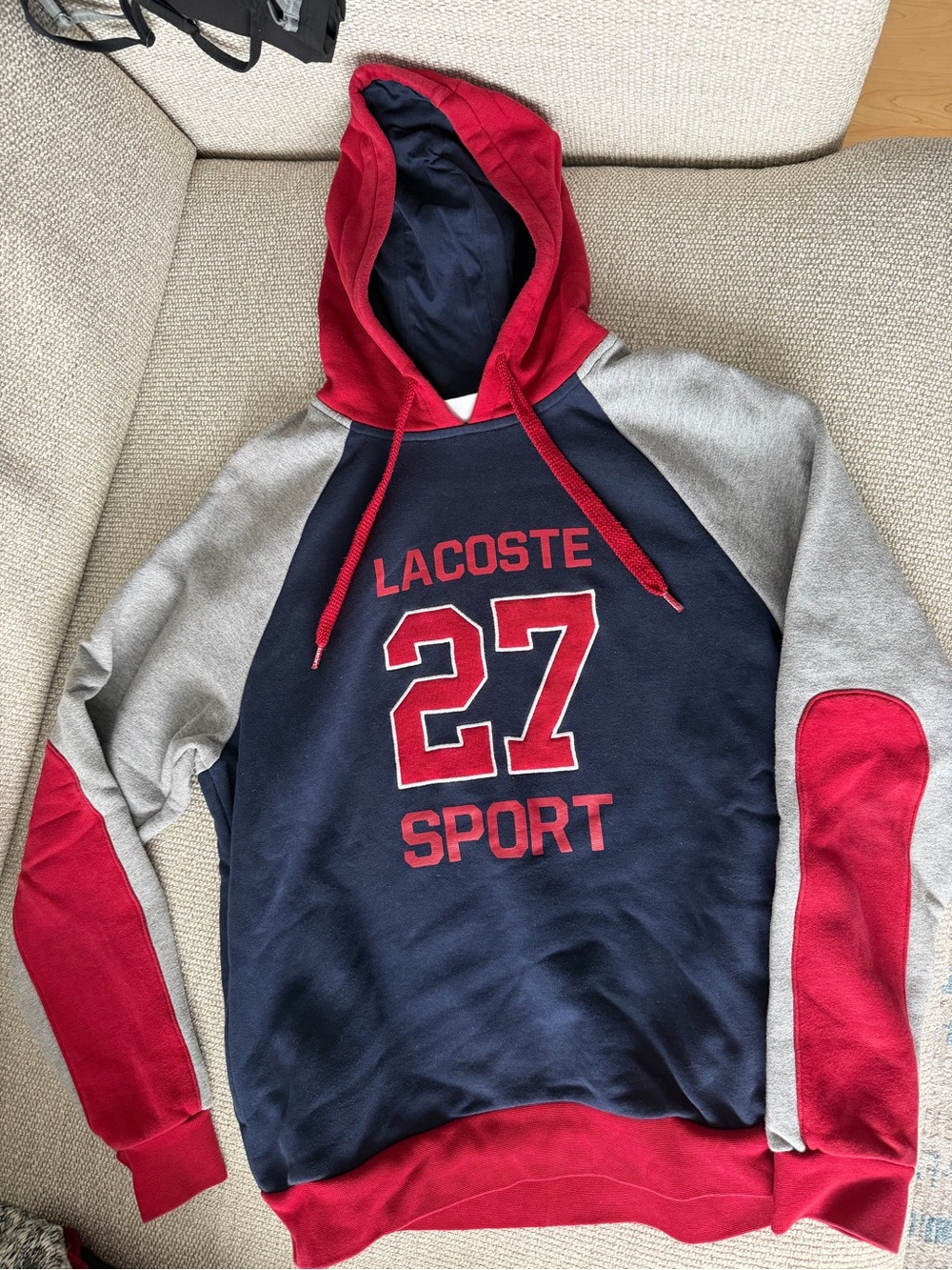 Lacoste Navy, Red & Gray '27 Sport' Crewneck Hoodie